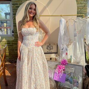 House of CB - Ysabella - White Posy Print Cotton Maxi Sundress